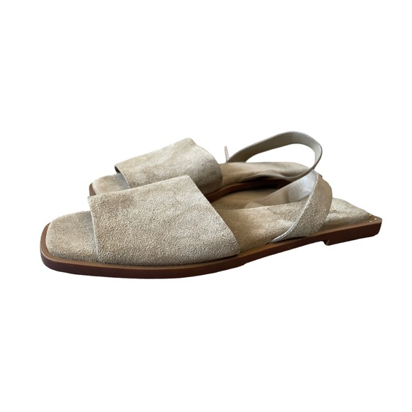 Zara Suede Flat Sandals Neutral Tan Square Toe Stud Detail EU 39 US 8.5 - Picture 5 of 12